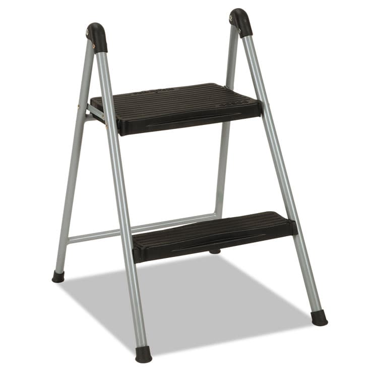 COSCO Folding Step Stool, 2-Step, 200 lb Capacity, 16.9" Working Height, Platinum/Black (CSC11024PBL1E)