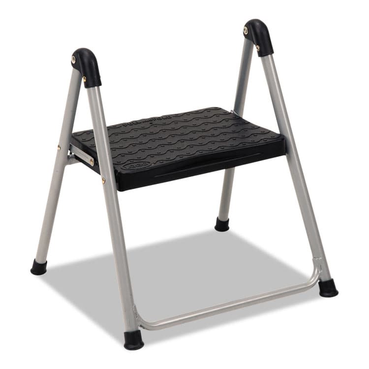 COSCO Folding Step Stool, 1-Step, 200 lb Capacity, 9.9" Working Height, Platinum/Black (CSC11014PBL1E)