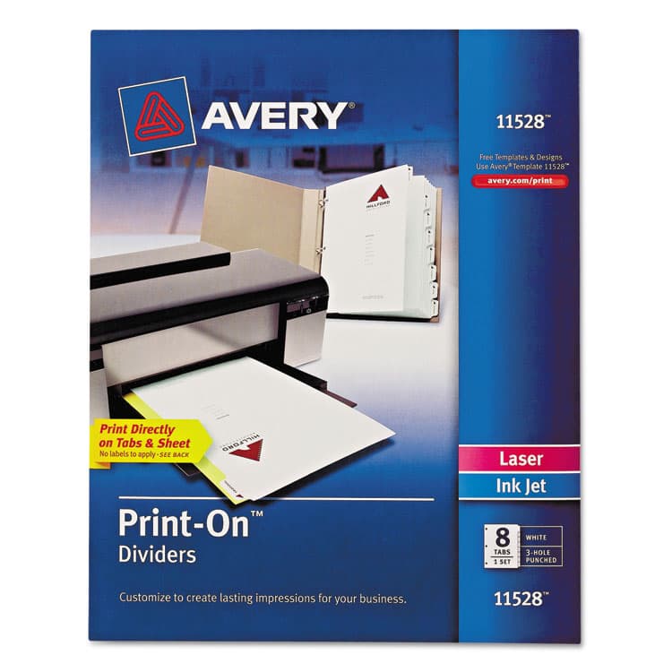 AVERY PRODUCTS CORPORATION Customizable Print-On Dividers, 3-Hole Punched, 8-Tab, 11 x 8.5, White, 1 Set (AVE11528)