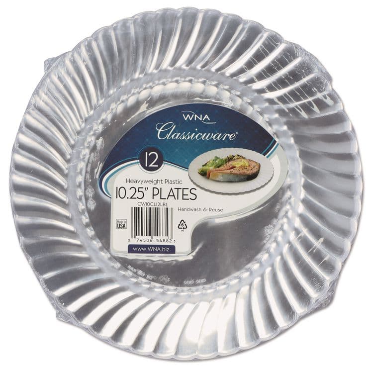 WNA, . Classicware Plastic Dinnerware Plates, 10.25" dia, Clear, 12/Pack (WNARSCW101212PK)