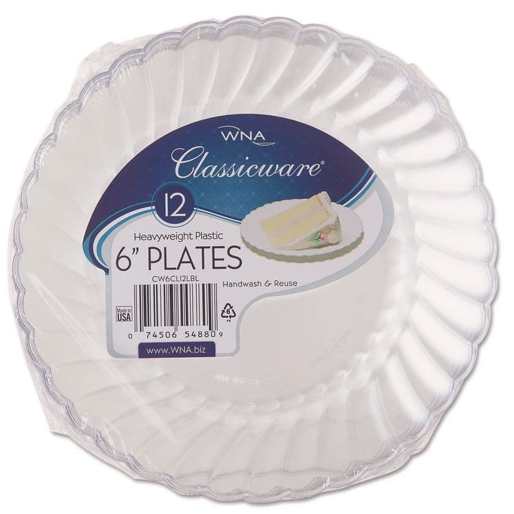 WNA, . Classicware Plastic Plates, 6" dia, Clear, 12/Pack, 15 Packs/Carton (WNARSCW61512)