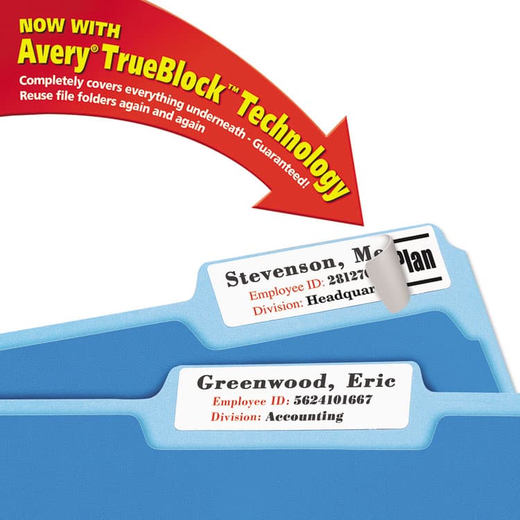 AVERY PRODUCTS CORPORATION Extra-Large TrueBlock File Folder Labels with Sure Feed Technology, 0.94 x 3.44, White, 18/Sheet, 25 Sheets/Pack (AVE5027) thumbnail 4