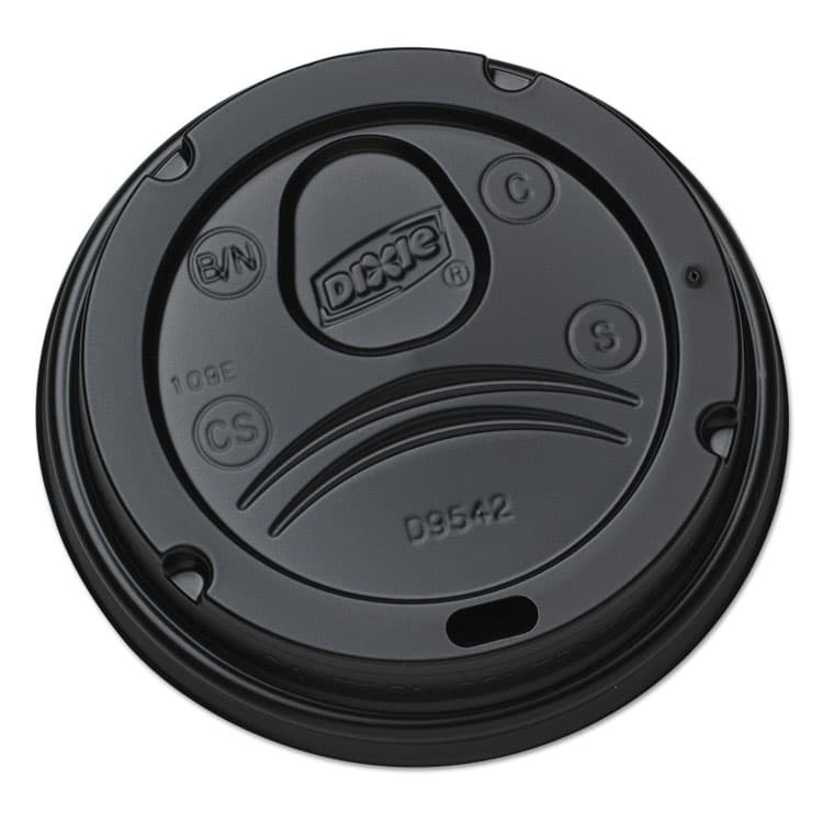 DIXIE FOOD SERVICE Drink-Thru Lids, Fits 10 oz to 20 oz Hot Cups, Plastic, Black, 1,000/Carton (DXED9542B)