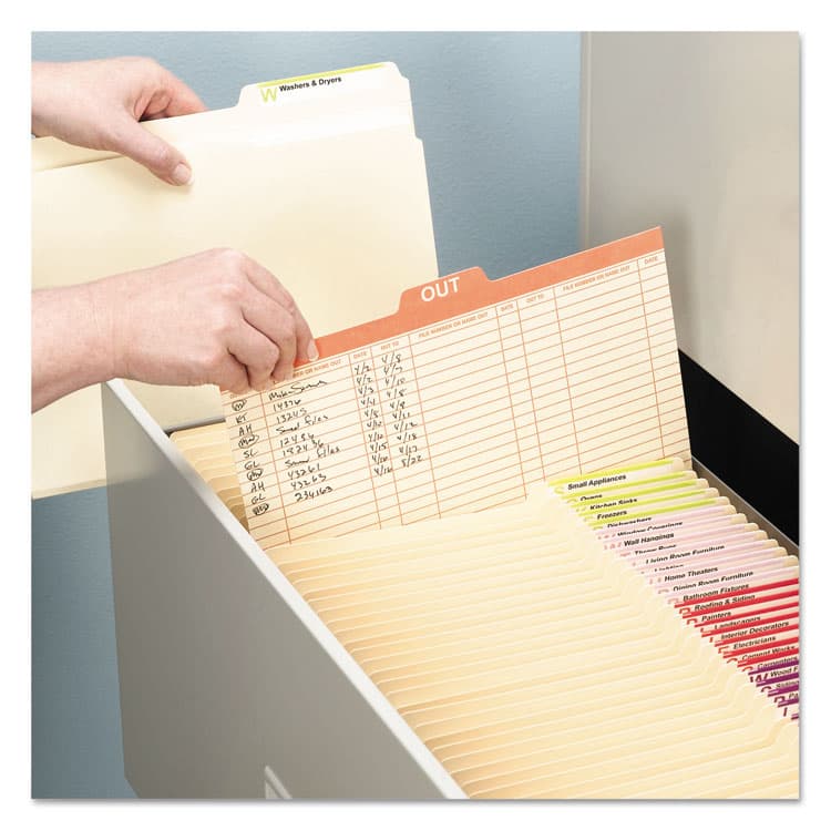 SMEAD MANUFACTURING CO. Manila Out Guides, Printed Form Style, 1/5-Cut Top Tab, Out, 8.5 x 11, Manila, 100/Box (SMD51910) thumbnail 3