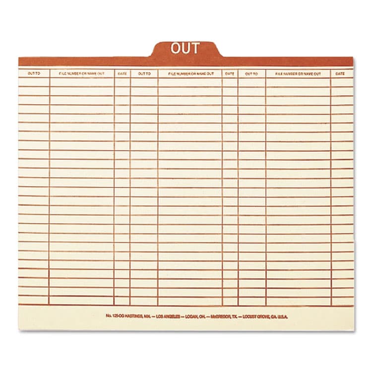 SMEAD MANUFACTURING CO. Manila Out Guides, Printed Form Style, 1/5-Cut Top Tab, Out, 8.5 x 11, Manila, 100/Box (SMD51910) thumbnail 2