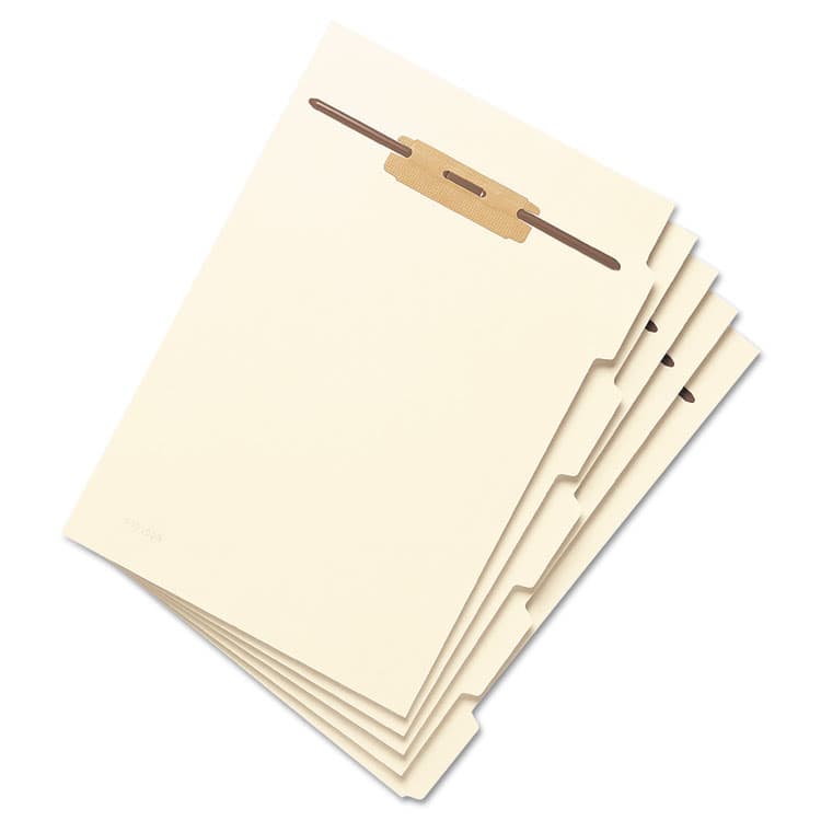 SMEAD MANUFACTURING CO. Stackable Folder Dividers with Fasteners, Top/End Tab: 1/5-Cut, 1 Fastener, Letter Size, Manila, 4 Dividers/Set, 50 Sets/Pack (SMD35605)