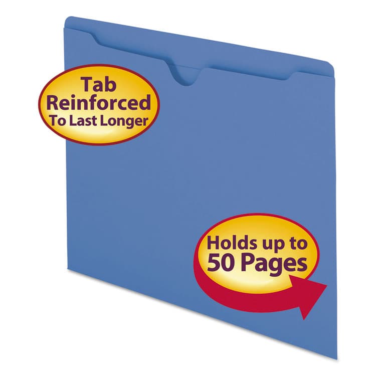 SMEAD MANUFACTURING CO. Colored File Jackets with Reinforced Double-Ply Tab, Straight Tab, Letter Size, Blue, 100/Box (SMD75502)