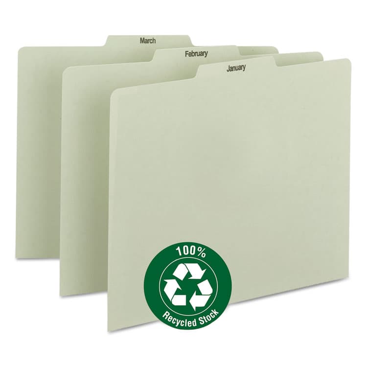 SMEAD MANUFACTURING CO. 100% Recycled Monthly Top Tab File Guide Set, 1/3-Cut Top Tab, January to December, 8.5 x 11, Green, 12/Set (SMD50365) thumbnail 4