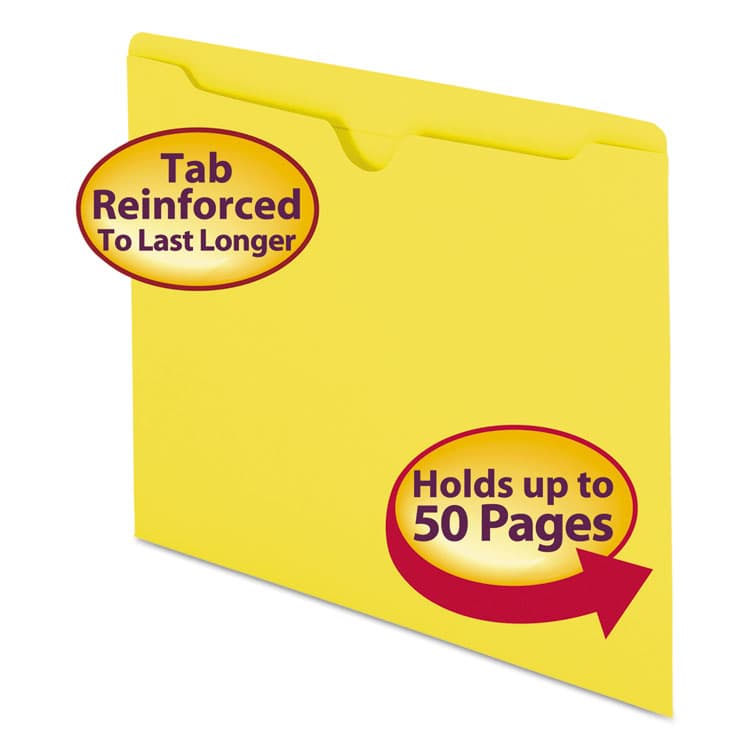 SMEAD MANUFACTURING CO. Colored File Jackets with Reinforced Double-Ply Tab, Straight Tab, Letter Size, Yellow, 100/Box (SMD75511)