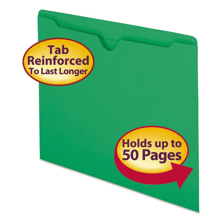 SMEAD MANUFACTURING CO. Colored File Jackets with Reinforced Double-Ply Tab, Straight Tab, Letter Size, Green, 100/Box (SMD75503)