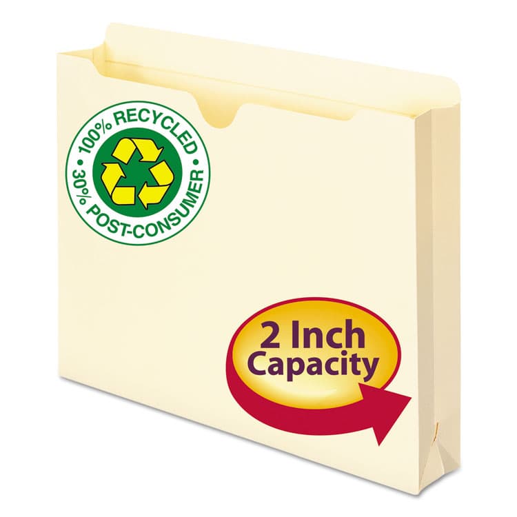 SMEAD MANUFACTURING CO. 100% Recycled Top Tab File Jackets, Straight Tab, Letter Size, Manila, 50/Box (SMD75605) thumbnail 2