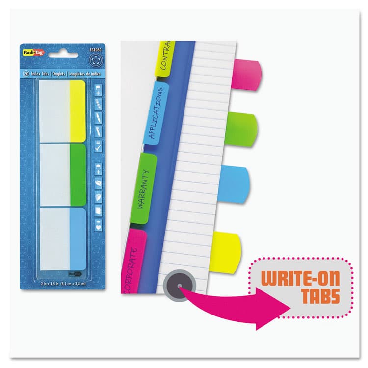 REDI-TAG CORPORATION Write-On Index Tabs, 1/5-Cut, Assorted Colors, 2" Wide, 48/Pack (RTG33248) thumbnail 2