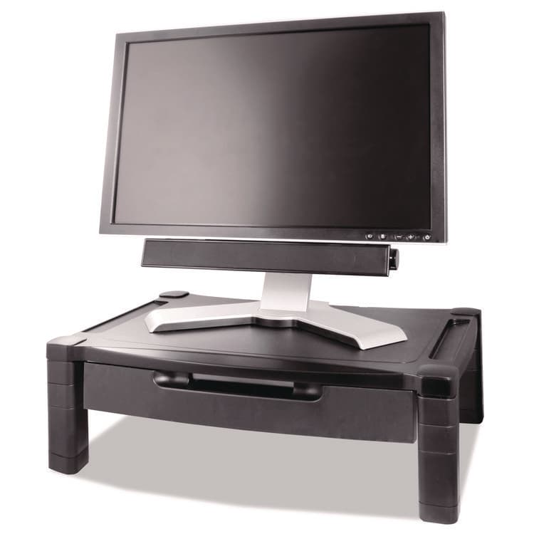 KANTEK . Wide Deluxe Two-Level Monitor Stand with Drawer, 20" x 13.25" x 3" to 6.5", Black, Supports 50 lbs (KTKMS520)