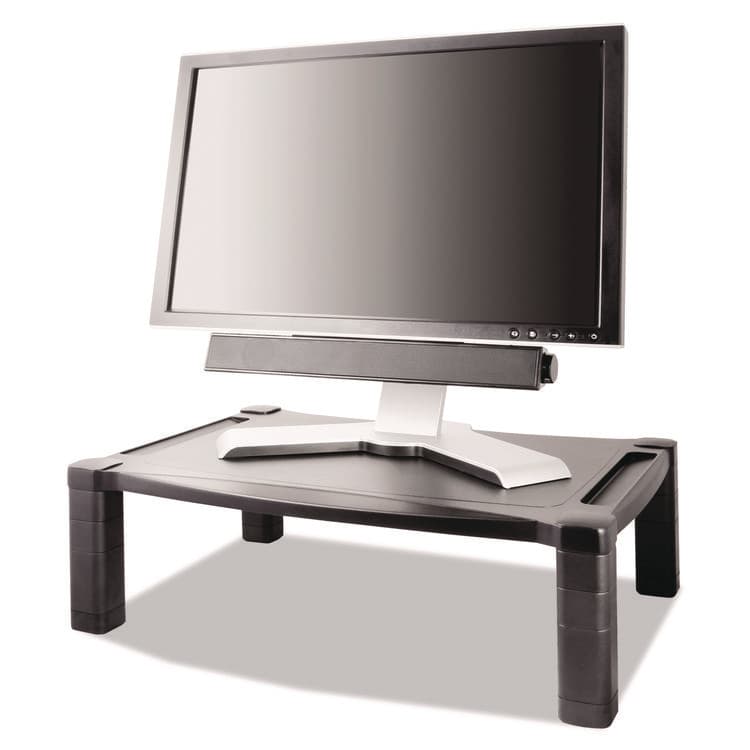 KANTEK . Wide Deluxe Two-Level Monitor Stand, 20" x 13.25" x 3" to 6.5", Black, Supports 50 lbs (KTKMS500)