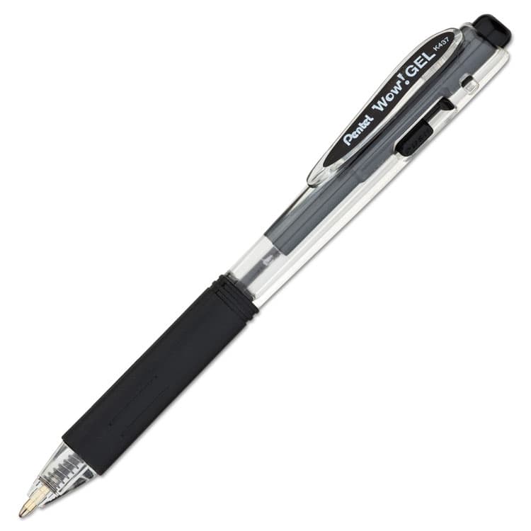 PENTEL OF AMERICA WOW! Gel Pen, Retractable, Medium 0.7 mm, Black Ink, Clear/Black Barrel, 24/Pack (PENK437ASW2) thumbnail 3