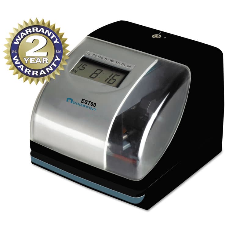 ACRO PRINT TIME RECORDER ES700 Atomic Electronic Time Recorder and Document Stamp, Digital Display, Black/Silver (ACP010182000)