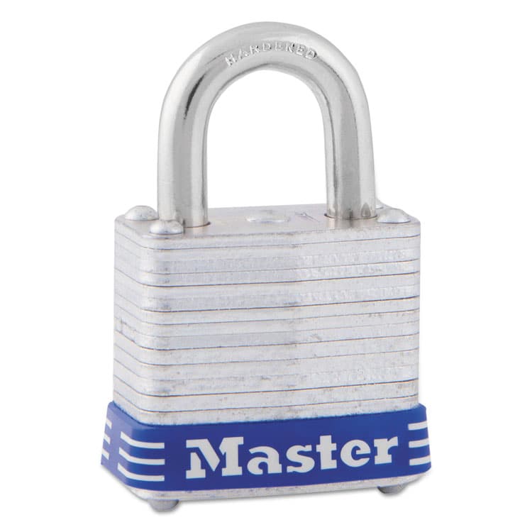 MASTER LOCK COMPANY Four-Pin Tumbler Lock, Laminated Steel Body, 1.12" Wide, Silver/Blue, 2 Keys (MLK7D)