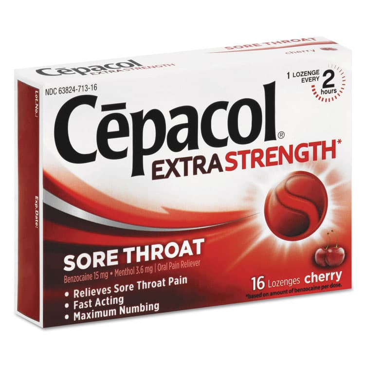 RECKITT BENCKISER Extra Strength Sore Throat Lozenges, Cherry, 16/Box, 24 Boxes/Carton (RAC71016CT) thumbnail 2