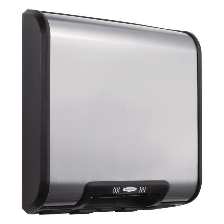 BOBRICK WASHROOM TrimLineSeries QuietDry Surface-Mounted ADA Automatic Hand Dryer, 115 V, 13.78 x 4 x 13.59, Stainless Steel/Black (BOB7128115V)