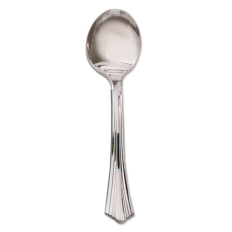 WNA, . Heavyweight Plastic Soup Spoons, Reflections Design, Silver, 600/Carton (WNA640155)