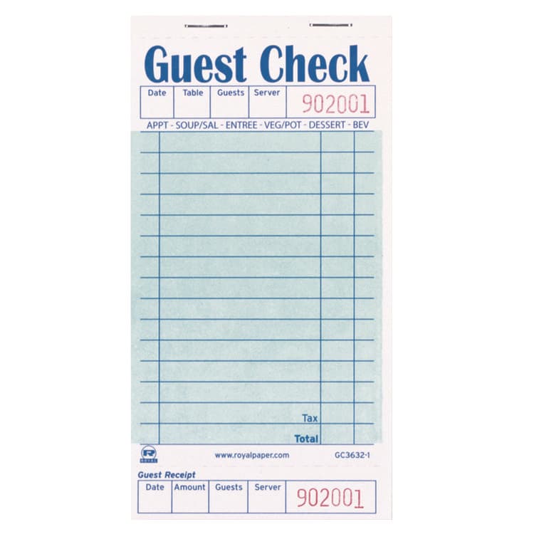 AMERCAREROYAL Guest Check Pad with Ruled Back, 15 Lines, One-Part (No Copies), 3.5 x 6.7, 50 Forms/Pad, 50 Pads/Carton (RPPGC36321)
