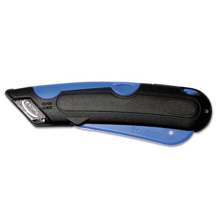 CONSOLIDATED STAMP Easycut Cutter Knife w/Self-Retracting Safety-Tipped Blade, 6" Plastic Handle, Black/Blue (COS091508) thumbnail 2