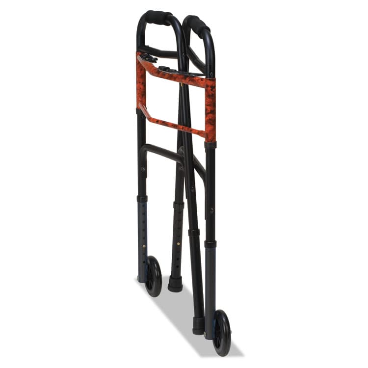 BRIGGS HEALTHCARE Two-Button Release Folding Walker with Wheels, Adjusts 32" to 38", 250 lb Capacity, Black/Copper (BGH80210450200) thumbnail 2