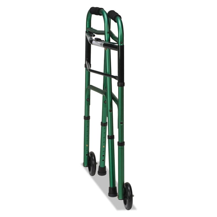 BRIGGS HEALTHCARE Two-Button Release Folding Walker with Wheels, Adjusts 32" to 38", 250 lb Capacity, Green/Green Ice (BGH80210451200) thumbnail 2