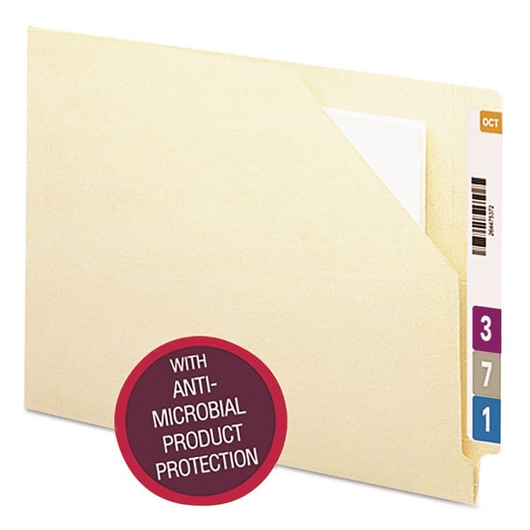SMEAD MANUFACTURING CO. End Tab File Jacket with Antimicrobial Product Protection, Shelf-Master Reinforced Straight Tab, Letter Size, Manila, 100/Box (SMD75715) thumbnail 3