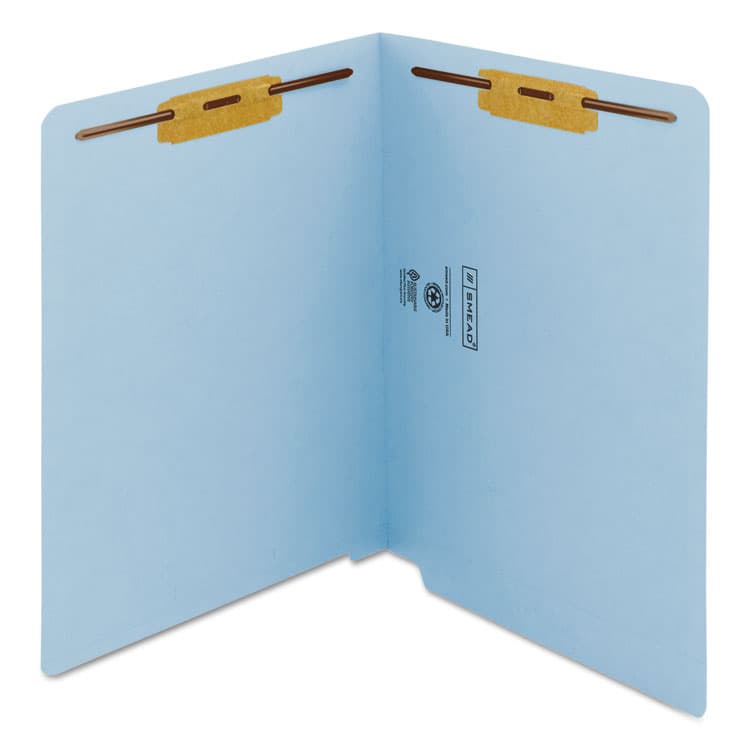 SMEAD MANUFACTURING CO. Heavyweight Colored End Tab Fastener Folders, Straight Tab, Expands 0.75", 2 Fasteners, Letter Size, Blue, 50/Box (SMD25040)