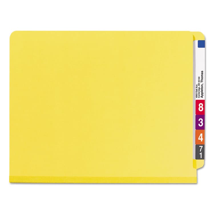 SMEAD MANUFACTURING CO. End Tab Pressboard Classification Folders, Expands 2", 2 Dividers, 6 SafeSHIELD Fasteners, Letter Size, Yellow, 10/Box (SMD26789) thumbnail 4