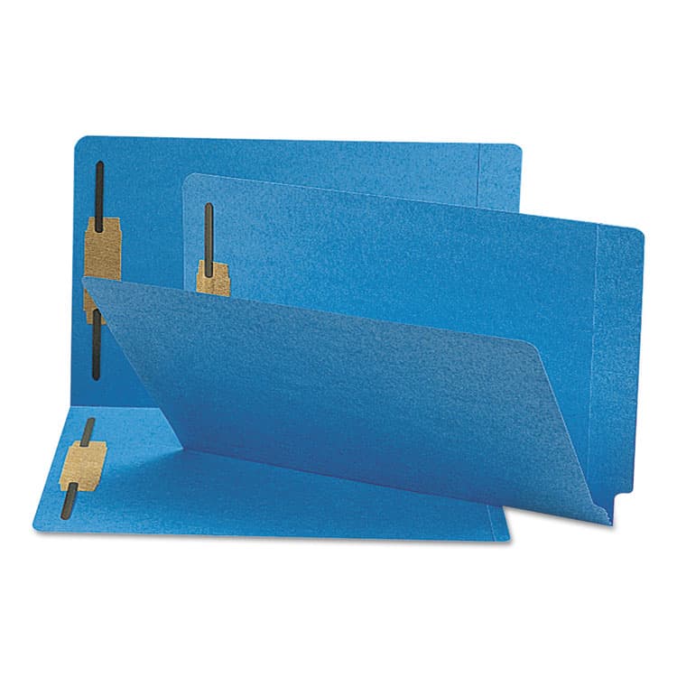 SMEAD MANUFACTURING CO. Heavyweight Colored End Tab Fastener Folders, Straight Tab, Expands 0.75", 2 Fasteners, Legal Size, Blue, 50/Box (SMD28040)