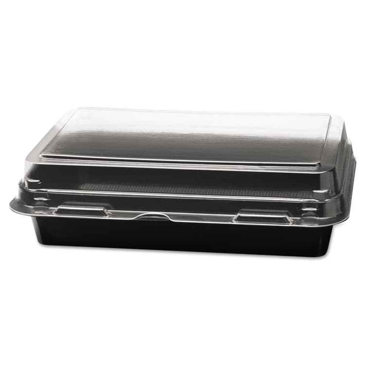 DART Creative Carryouts Hinged Plastic Hot Deli Boxes, 24 oz, 7.87 x 5.4 x 2.1, Black/Clear, 200/Carton (SCC846612PS94) thumbnail 4