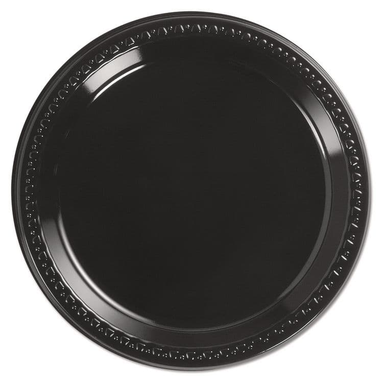 HUHTAMAKI Heavyweight Plastic Plates, 9" dia, Black, 125/Pack, 4 Packs/Carton (HUH81409)