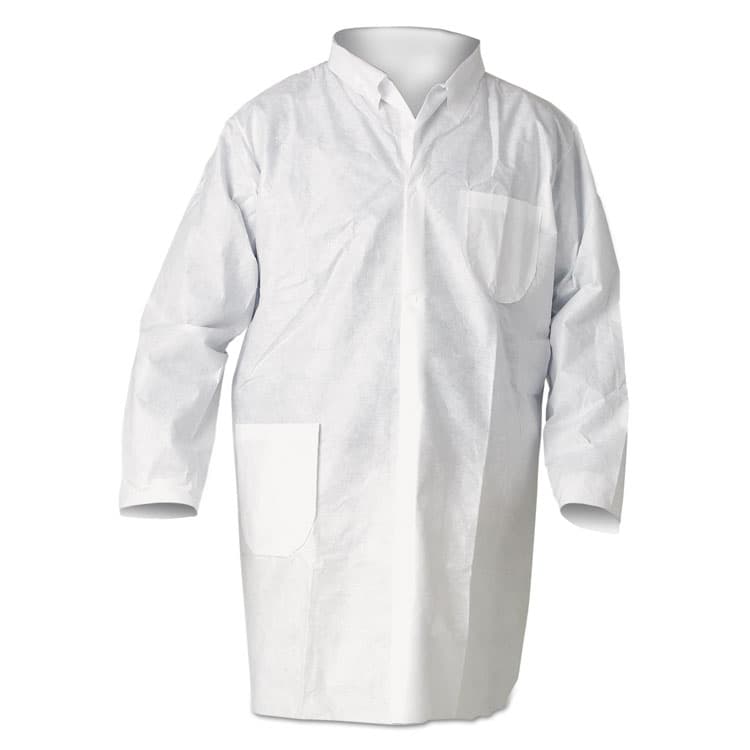 KIMBERLY-CLARK PROFESSIONAL A20 Breathable Particle Protection Lab Coats, Snap Closure/Open Wrists/Pockets, Medium, White, 25/Carton (ANS10019)