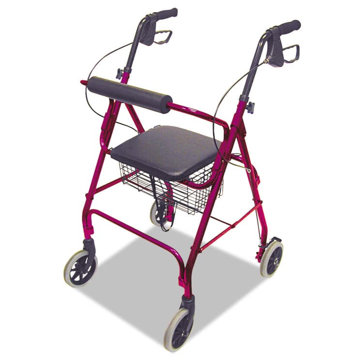 BRIGGS HEALTHCARE Ultra Lightweight Rollator, Adjusts 33.75" to 38", 300 lb Capacity, Burgundy (BGH50110120700) thumbnail 2