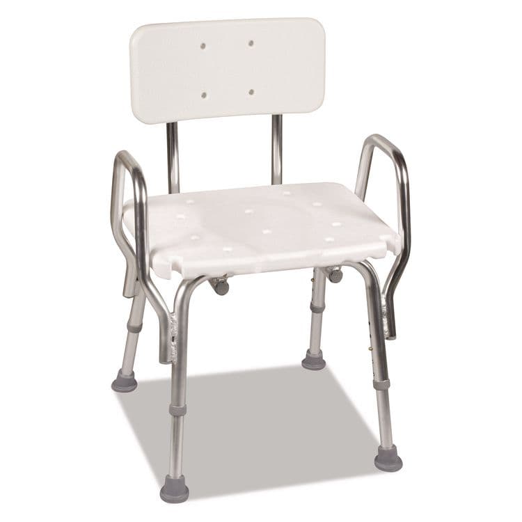 BRIGGS HEALTHCARE Shower Chair with Back, Supports Up to 350 lb, 16" to 20" Seat Height, White/Silver (BGH52217331900)