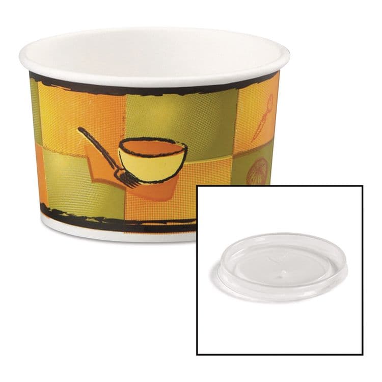 HUHTAMAKI Streetside Paper Food Container with Plastic Lid, Streetside Design, 8 oz to 10 oz, 250/Carton (HUH70408)