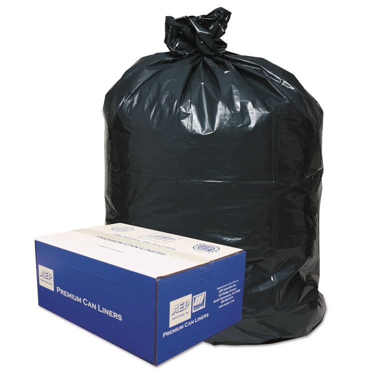 WEBSTER INDUSTRIES Linear Low-Density Can Liners, 60 Gallon, 0.9 mil, 38" x 58", Black, 10 Bags/Roll, 10 Rolls/Carton (WBI385822G)