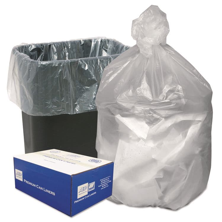 WEBSTER INDUSTRIES Can Liners, 10 gal, 8 mic, 24" x 24", Natural, 50 Bags/Roll, 20 Rolls/Carton (WBIHD24248N)