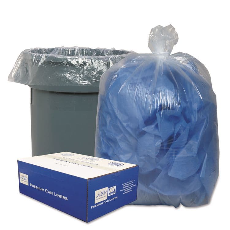 WEBSTER INDUSTRIES Linear Low-Density Can Liners, 56 gal, 0.9 mil, 43" x 47", Clear, 10 Bags/Roll, 10 Rolls/Carton (WBI434722C)