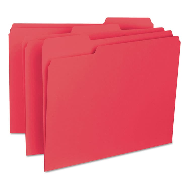 SMEAD MANUFACTURING CO. Interior File Folders, 1/3-Cut Tabs: Assorted, Letter Size, 0.75" Expansion, Red, 100/Box (SMD10267)