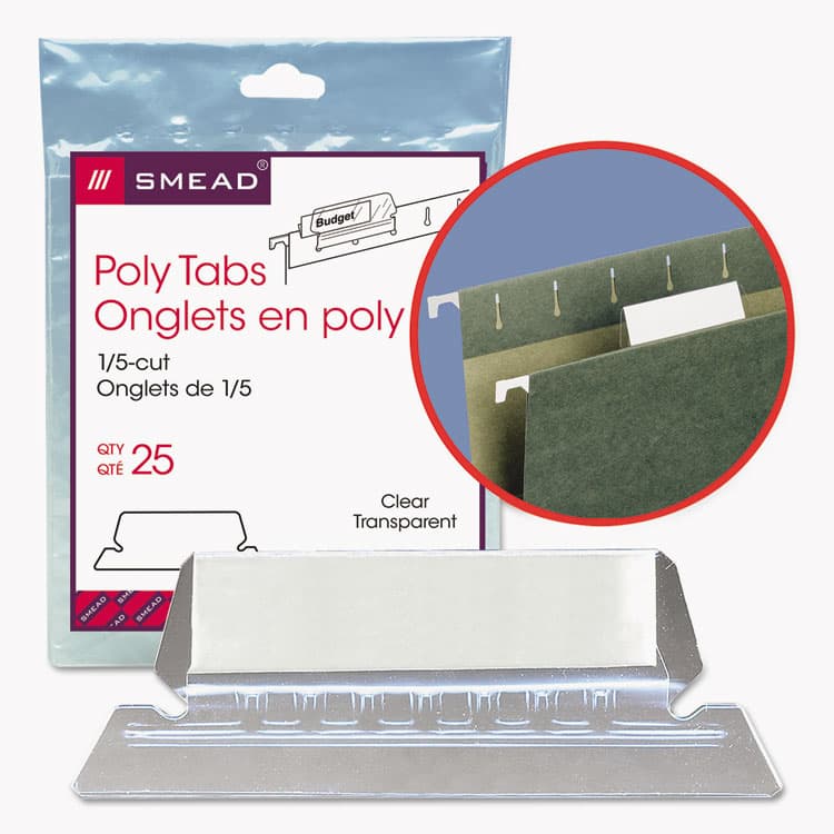 SMEAD MANUFACTURING CO. Poly Index Tabs and Inserts For Hanging File Folders, 1/5-Cut, White/Clear, 2.25" Wide, 25/Pack (SMD64600) thumbnail 4