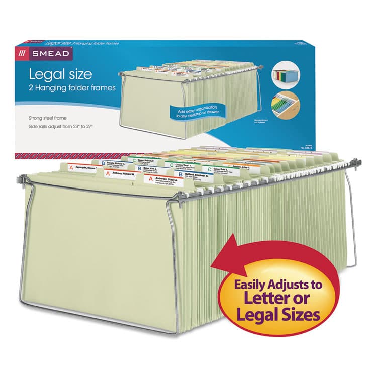 SMEAD MANUFACTURING CO. Steel Hanging Folder Drawer Frame, Legal Size, 23" to 27" Long, Gray, 2/Pack (SMD64873) thumbnail 2