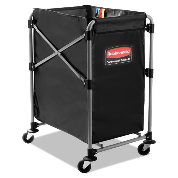 RUBBERMAID COMMERCIAL PROD. One-Compartment Collapsible X-Cart, Synthetic Fabric, 4.98 cu ft Bin, 20.33" x 24.1" x 34", Black/Silver (RCP1881749)