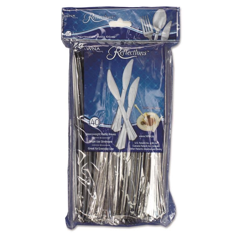 WNA, . Reflections Heavyweight Plastic Utensils, Knife, Silver, 40/Pack, 8 Packs/Carton (WNAREF320KN)