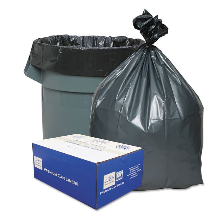 WEBSTER INDUSTRIES Can Liners, 60 gal, 1.55 mil, 39" x 56", Gray, 10 Bags/Roll, 5 Rolls/Carton (WBIPLA6070)