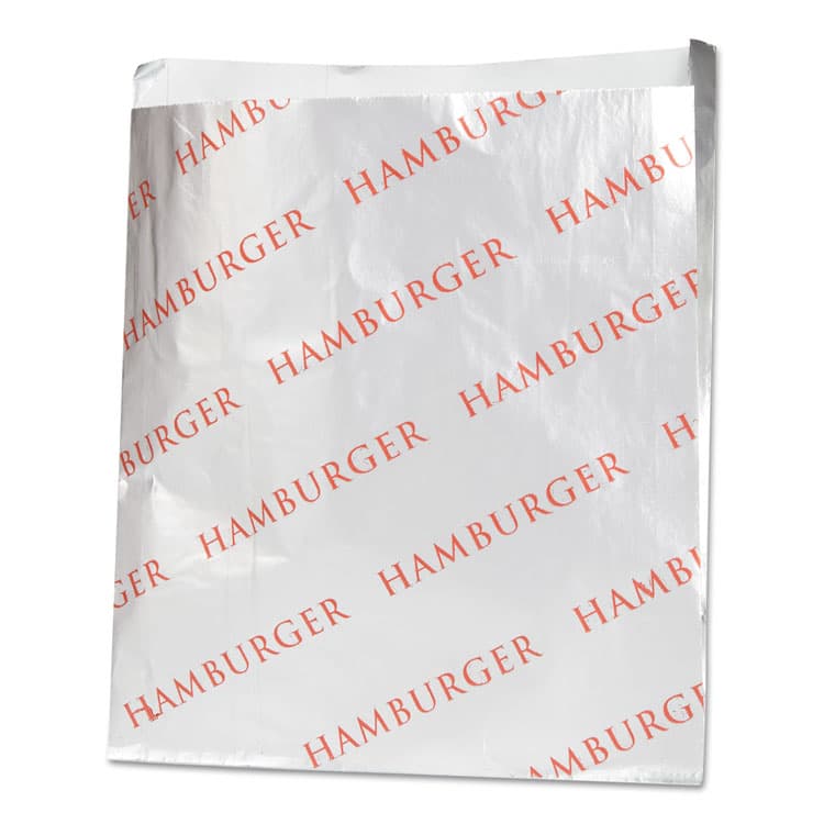 BAGCRAFT Foil Single-Serve Bags, Hamburger Labeling, 6" x 0.75" x 6.5", Silver/Red, 1,000/Carton (BGC300527)