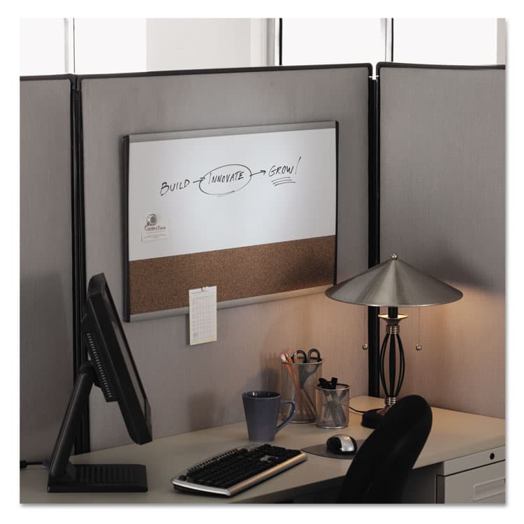 QUARTET MFG. ARC Frame Cubicle Board, Combo Dry Erase/Cork Bulletin, 30" x 18", Tan/White Surface, Satin Aluminum Frame (QRTARCCB3018) thumbnail 4