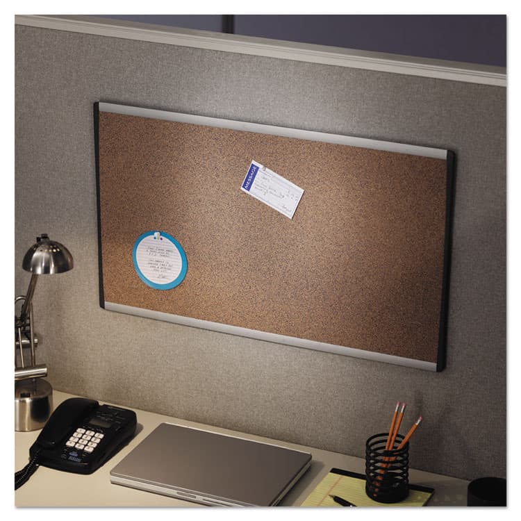 QUARTET MFG. ARC Frame Cubicle Board, Cork Bulletin, 30" x 18", Tan Surface, Satin Aluminum Frame (QRTARCB3018) thumbnail 4